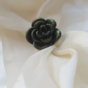 Black Iridescent Glitter Rose Ring